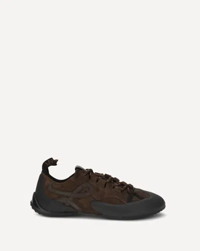 Loewe Grip Panelled Suede Sneakers In Brown