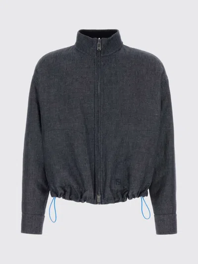 Fendi Linen Blend Jacket In Gray