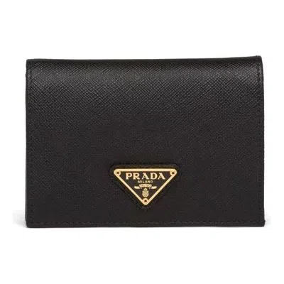 Prada Textured Wallet Cardholder Fold Over Design In Black