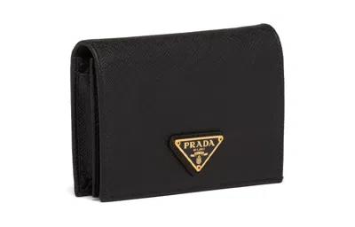 Prada Textured Wallet Cardholder Fold Over Design In Black