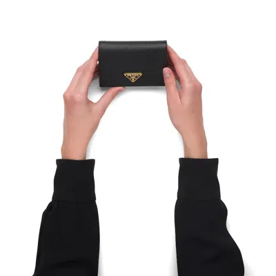 Prada Textured Wallet Cardholder Fold Over Design In Black
