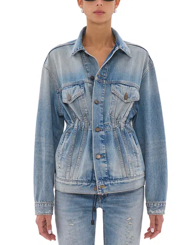 Haikure Clay Broken Celestial Distressed Logo Patch Jacket In Blue
