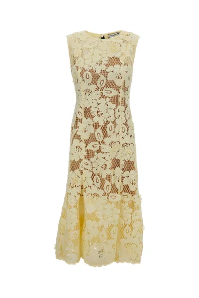 Self-portrait Midi Dress Yellow Crochet Lace With Yellow Cotton Lace For Women In Multi