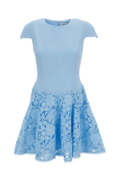 Self-portrait Womens Self Portrait Cap-sleeve Crepe And Lace Mini Dress In Blue