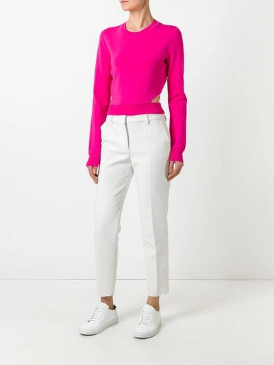 Shop Mugler Cut-out Cropped Jumper In 3504 Cheeky Pink