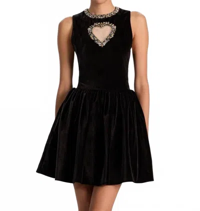 Alice And Olivia Ella Embellished-heart Mini Dress In Black