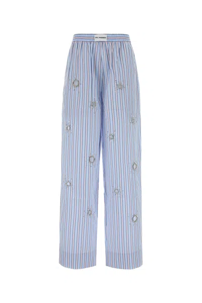 Des_phemmes Grey Stripes Relaxed Elasticated Pants In Blue