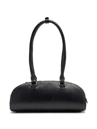 Diesel Elongated Bowling Dome Shoulder Bag In Smooth Black Leather