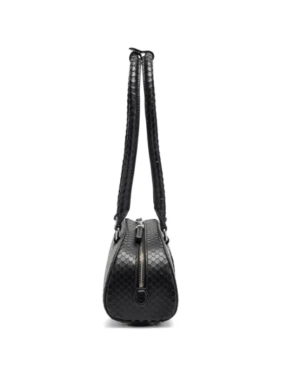 Diesel Elongated Bowling Dome Shoulder Bag In Smooth Black Leather