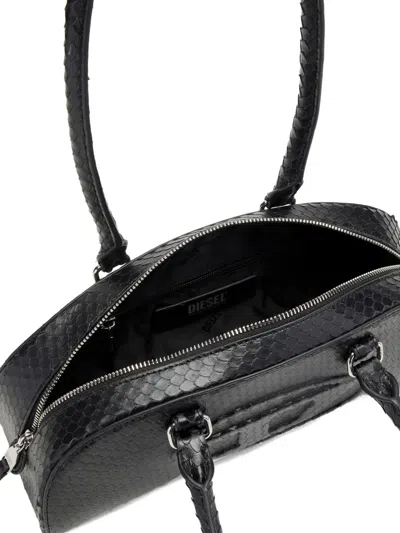 Diesel Elongated Bowling Dome Shoulder Bag In Smooth Black Leather