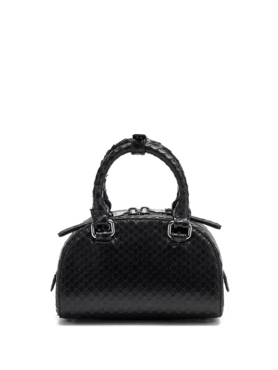 Diesel 1dr Dome-mini Bowling Bag In Snake-effect Leather In Black