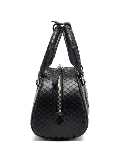 Diesel 1dr Dome-mini Bowling Bag In Snake-effect Leather In Black