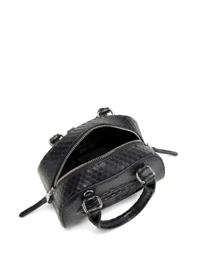 Diesel 1dr Dome-mini Bowling Bag In Snake-effect Leather In Black