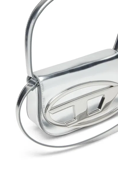 Diesel Luxurious Leather Shoulder Bag 1dr In Silver