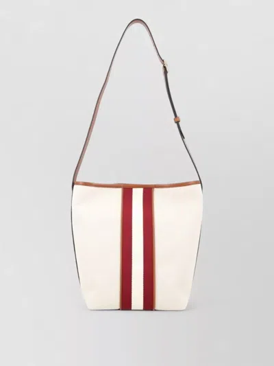 Bally Stripe Tote Bag Adjustable Strap Pocket In White
