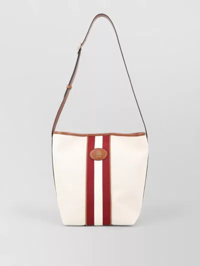 Bally Stripe Tote Bag Adjustable Strap Pocket In White