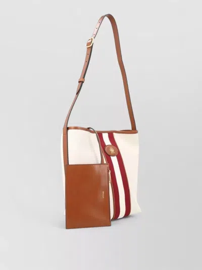 Bally Stripe Tote Bag Adjustable Strap Pocket In White