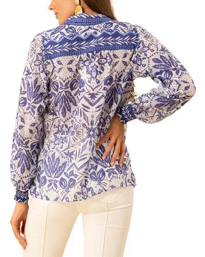 Hale Bob Marceline Long Sleeve Silk-blend Top In Blue