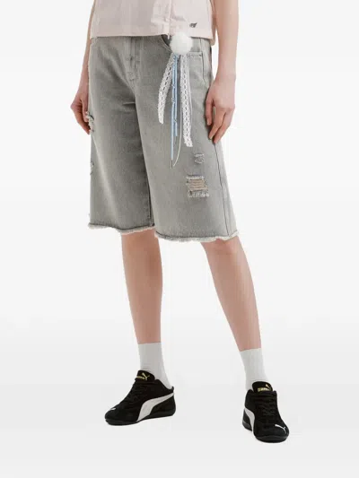 Mini Cream Distressed Shorts In Gray