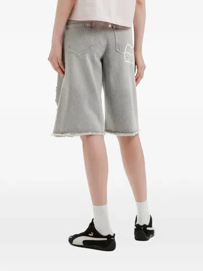 Mini Cream Distressed Shorts In Gray