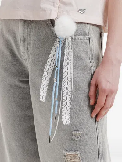 Mini Cream Distressed Shorts In Gray
