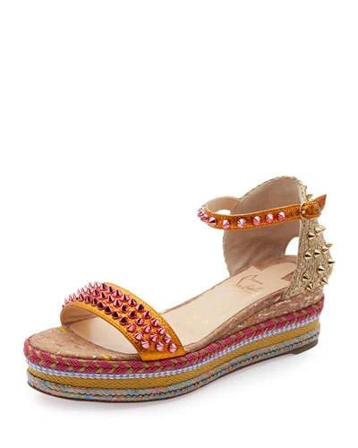 Christian Louboutin Madmonica 60 Spiked Metallic Textured-leather Espadrille Sandals In Full Moon