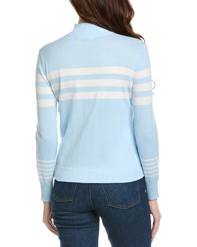 Hannah Rose Stripe 1/2-zip Cashmere-blend Pullover In Blue