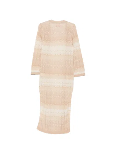 Mc2 Saint Barth Chevron Knit Open-front Cardigan With Gradient Pattern In Neutral
