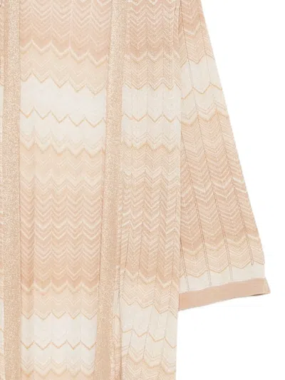 Mc2 Saint Barth Chevron Knit Open-front Cardigan With Gradient Pattern In Neutral