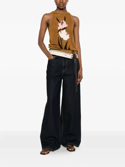 Marni Mesh Knit Top Floral Pattern In Brown