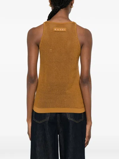Marni Mesh Knit Top Floral Pattern In Brown