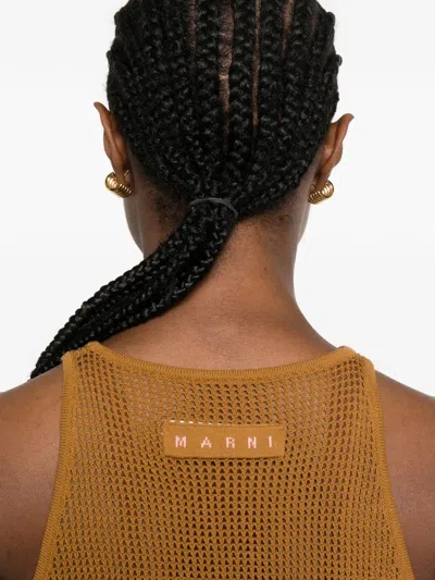 Marni Mesh Knit Top Floral Pattern In Brown