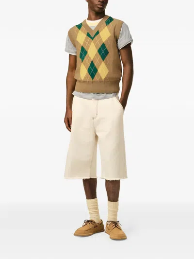 Ami Alexandre Mattiussi Brown Wool And Cotton Argyle Intarsia Sleeveless Sweater Beige