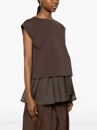 Su Layered Ruffled Top In Brown