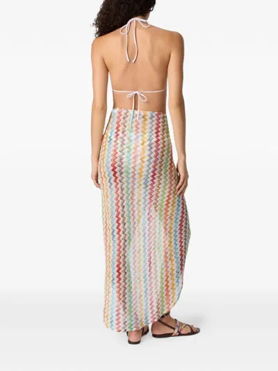 Missoni Gathered Striped Metallic Crochet-knit Midi Skirt In Blue