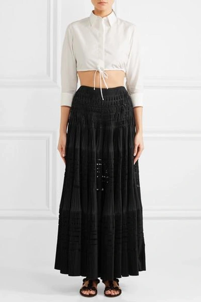 Shop Alaïa Laser-cut Pleated Cotton-blend Maxi Skirt
