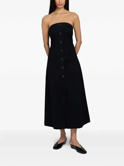 Samsoe & Samsoe Sahya Strapless Button-front Dress In Black
