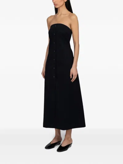 Samsoe & Samsoe Sahya Strapless Button-front Dress In Black