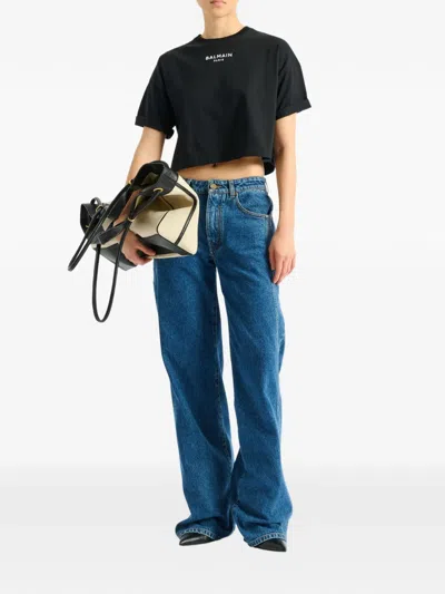 Balmain Logo Cotton T-shirt For Women In Black