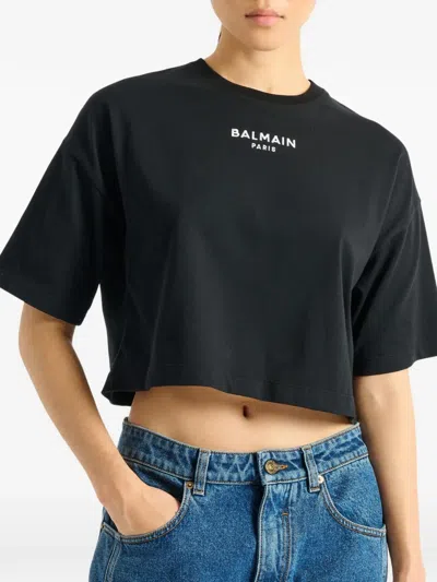 Balmain Logo Cotton T-shirt For Women In Black
