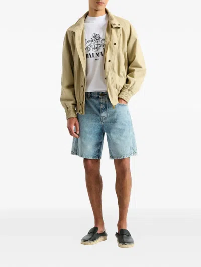 Balmain Light Blue Denim Bermuda Shorts In Blue