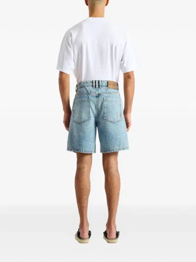 Balmain Light Blue Denim Bermuda Shorts In Blue