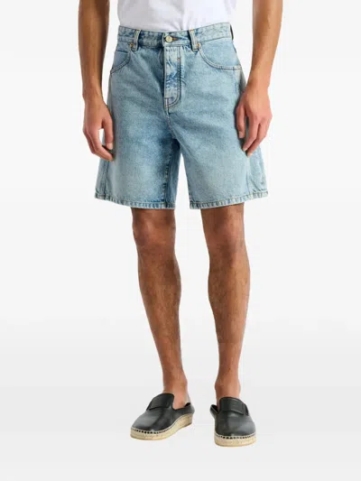 Balmain Light Blue Denim Bermuda Shorts In Blue