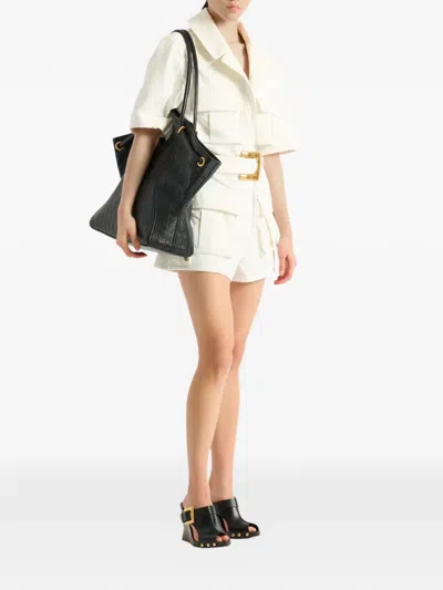 Balmain Belted Denim Playsuit In White