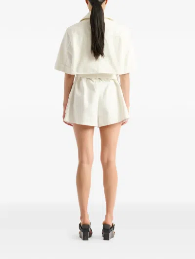 Balmain Belted Denim Playsuit In White