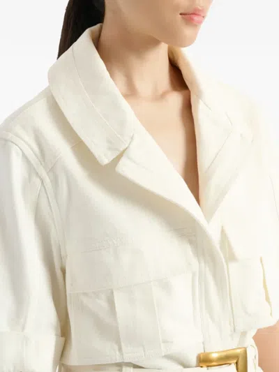 Balmain Belted Denim Playsuit In White