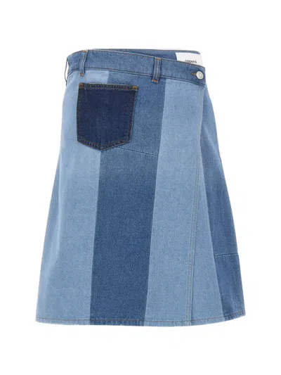 Coperni Patchwork Denim Skirt In Blue