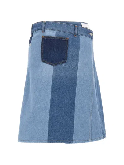 Coperni Patchwork Denim Skirt In Blue