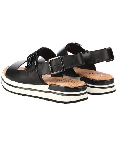 Hogan H257 Leather Sandals In Black In Black