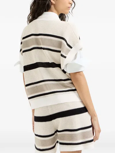 Brunello Cucinelli Striped Cotton Net Knit T-shirt In Multi